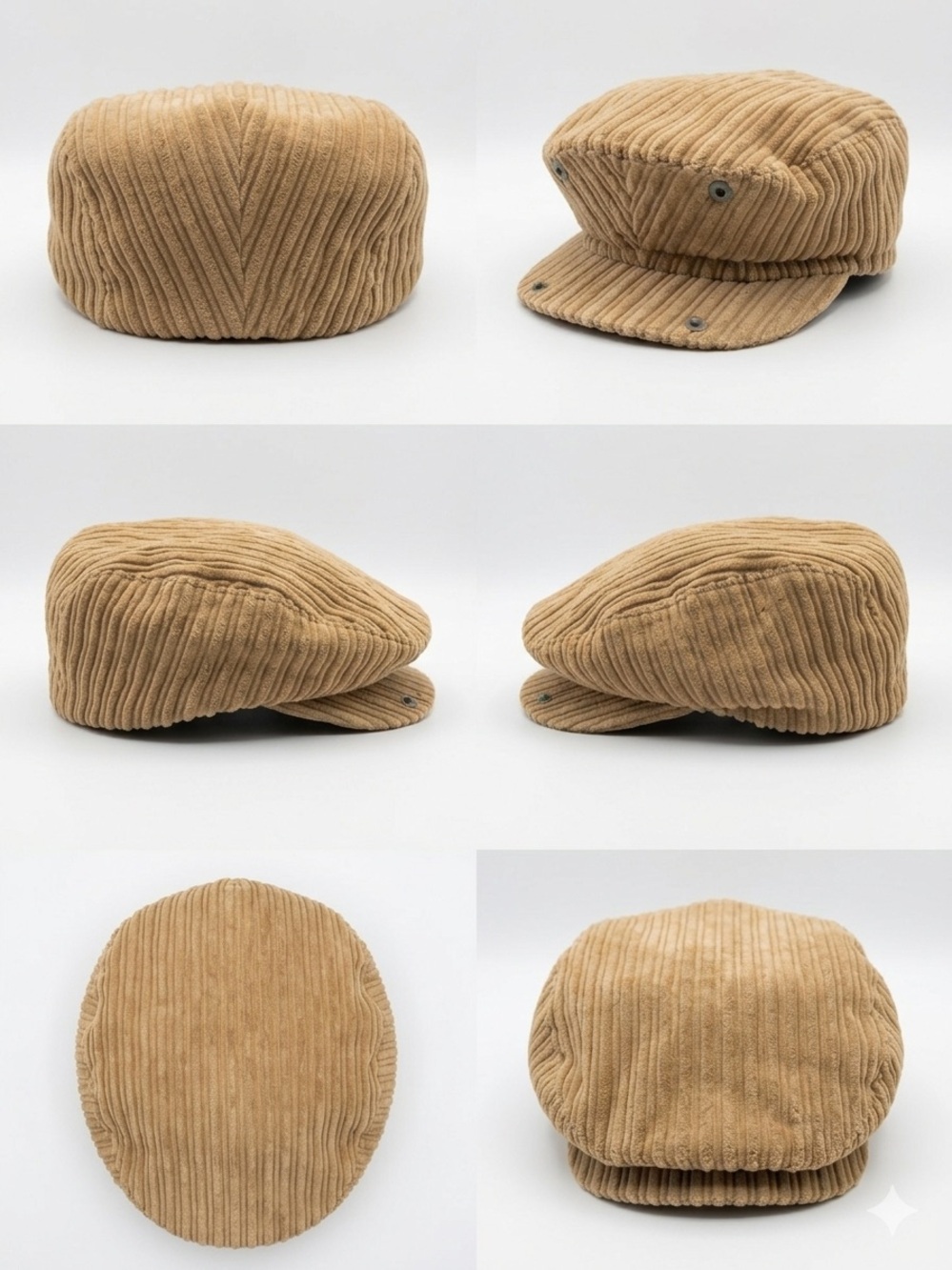 Vintage Country Gentleman Tan Corduroy Newsboy Flat Cap Snap Down Crown